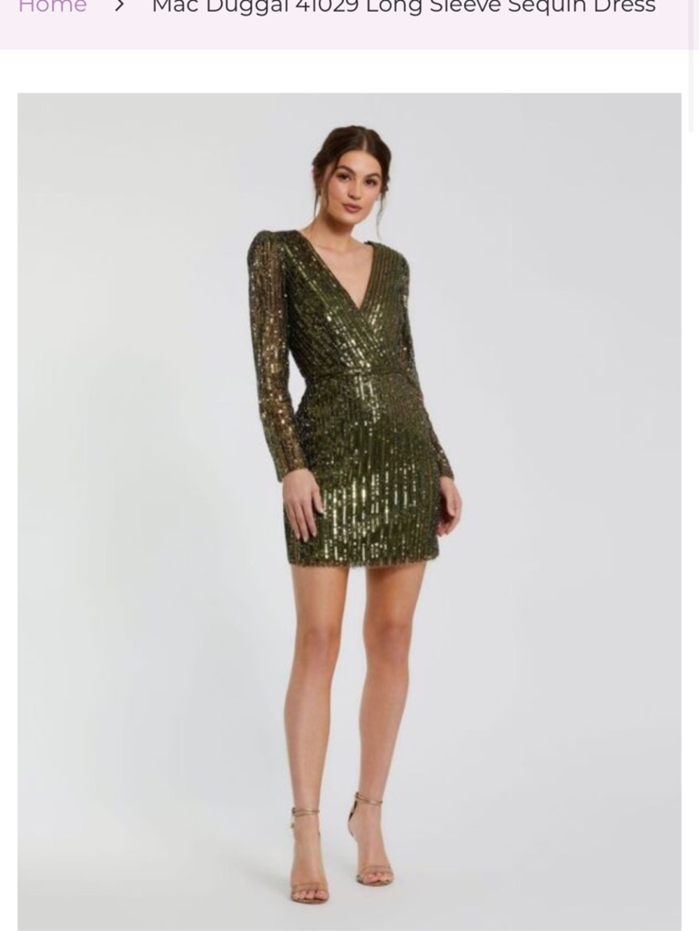 Mac Duggal Olive Sequin V-Neck Long Sleeve Mini Dress - Style 41029 - Size 0